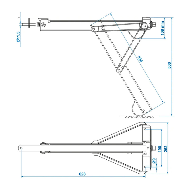 4x Universal spin-out support, 3200 kg support Caravan 605x260x500mm crank support
