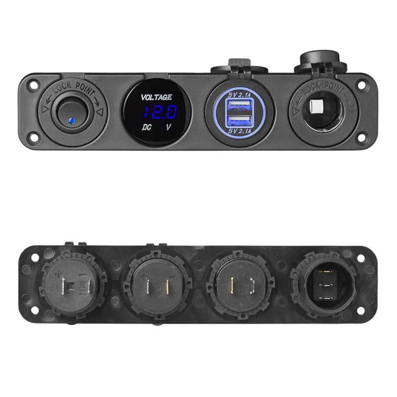 KFZ Einbau Schnell Ladegerät - DIN Buchse + Voltmeter + 2x USB - Auto Steckdose