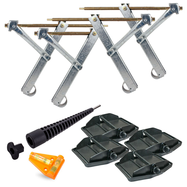 Ausdrehstützen Set + Stützplatten + Akkuschrauberaufsatz + Wasserwaage