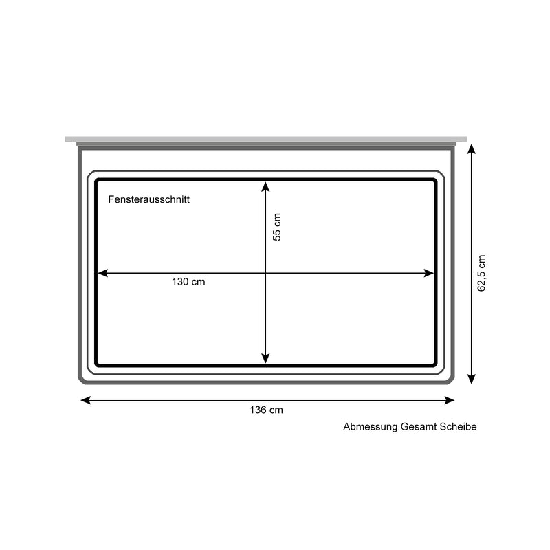 Wohnwagen Seitenfenster 130x55cm | Kederbefestigung | inkl Aussteller | Anthraz.