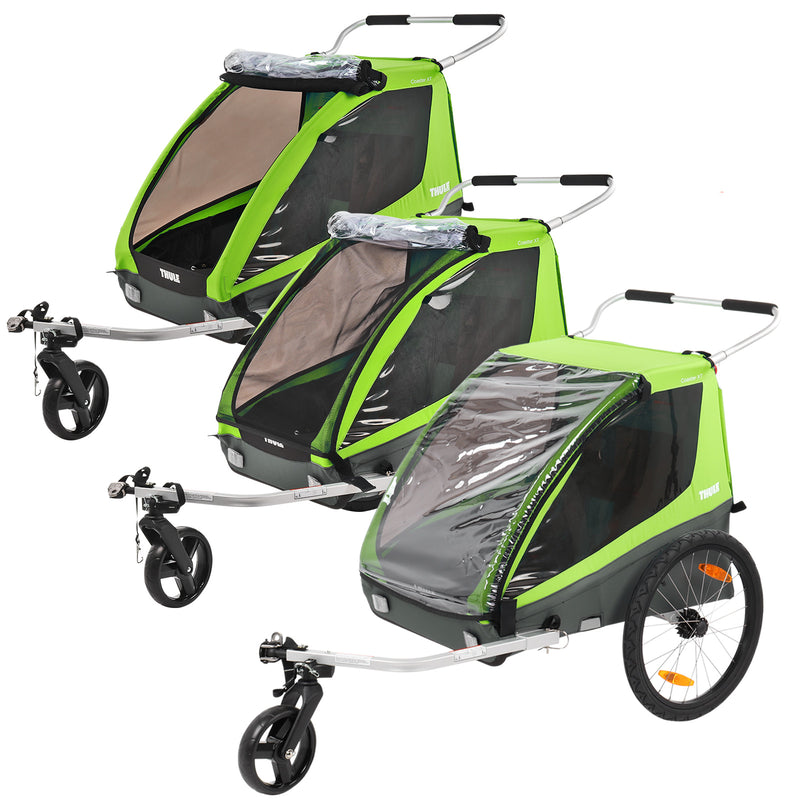 Thule Coaster XT Fahrrad Anhänger, Buggy, Grün, Zweisitzer, 45 Kg Zuladung
