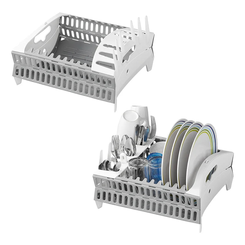 Camping Geschirrtrockner faltbar für bis zu 9 Teller, Besteckabteil, Abtropfer