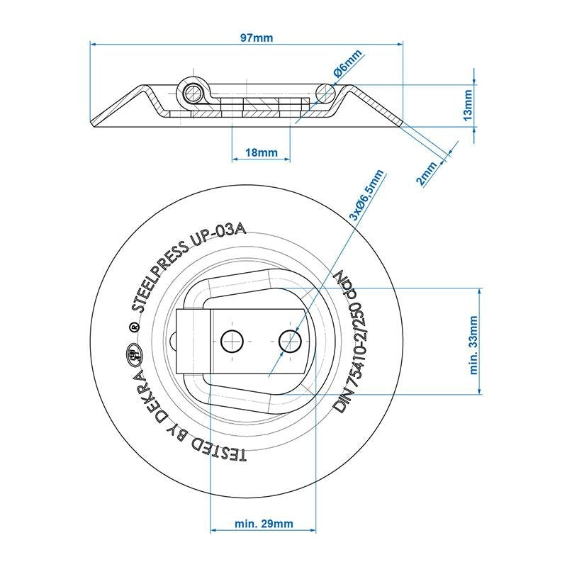 4er Set SPP UP-03A Zurrmulde rund – Verzinkter Stahl, 250 daN, Ø 97 mm, Dekra-geprüft