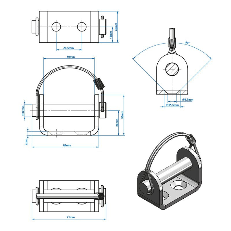 4er Set SPP UZ-02A V.1 Halterung für Stellbordscharnier 12 mm – Robuste Befestigung