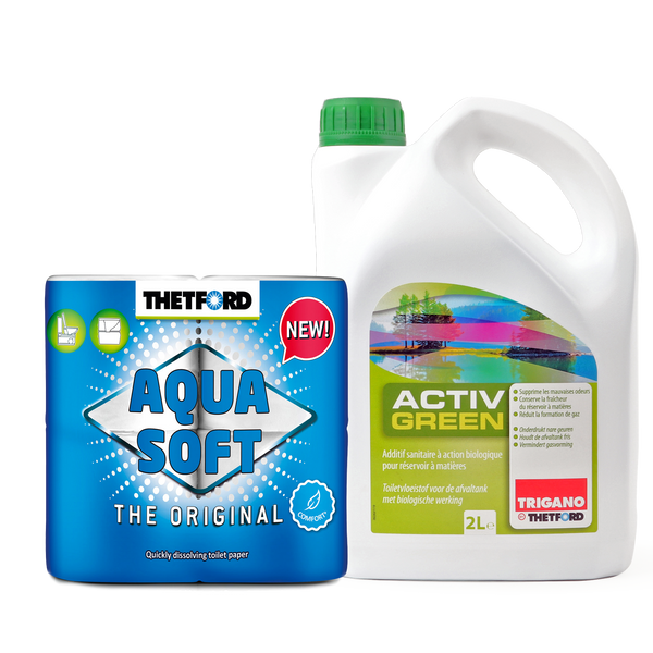 Thetford Activ Green Toiletten Zusatz Abwasserbehälter 2L biologisch abbaubar + Aquasoft