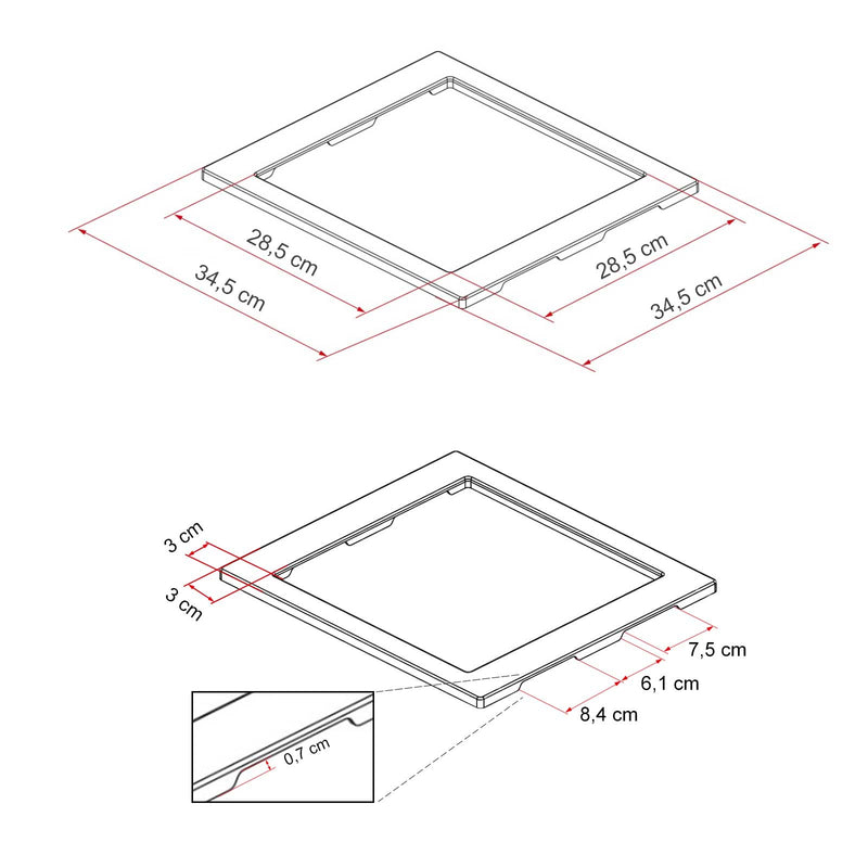 Adapterrahmen 28x28cm passend für Ducato Jumper Boxer Dachfenster + Dichtmittel