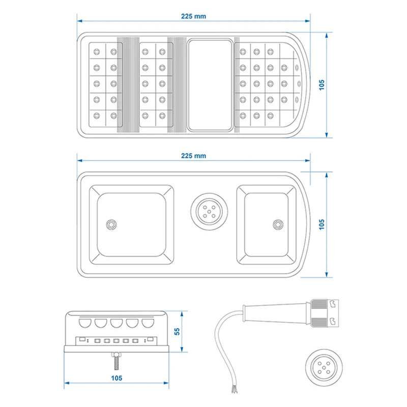 LED Anhänger Rückleuchte 5 Funktionen, 12V, IP67 inkl. Adapter links / rechts