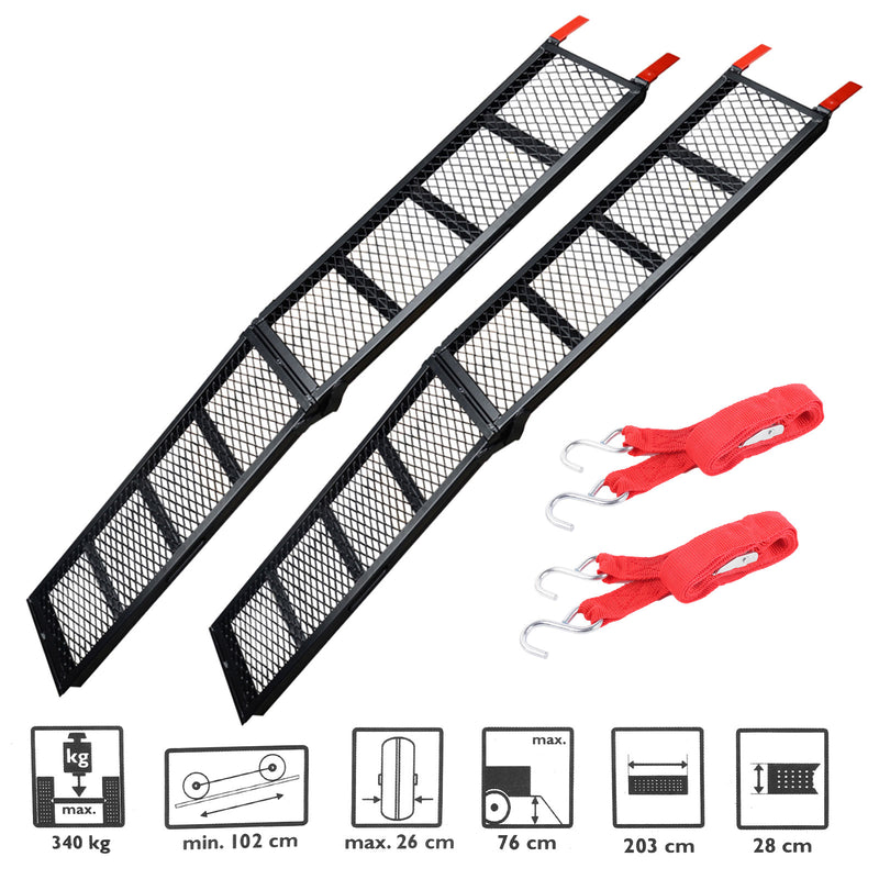 2x Motorrad Auffahrrampe Stahl klappbar 203 cm x 28 cm 340 Kg