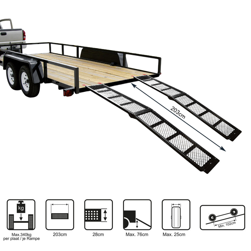 2x Motorrad Auffahrrampe Stahl klappbar 203 cm x 28 cm 340 Kg