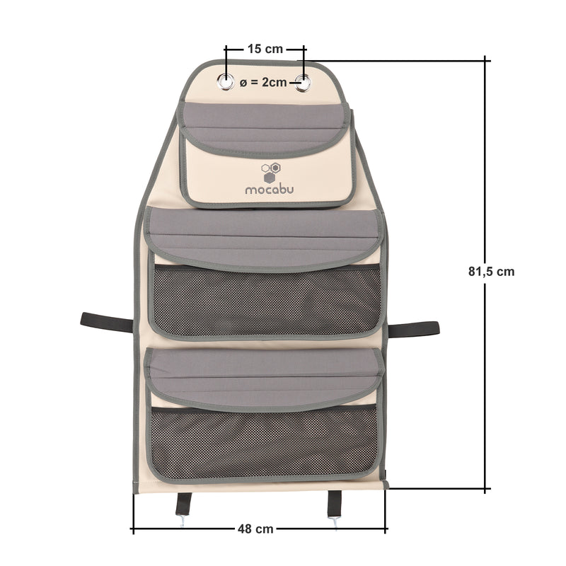 Rücksitztasche Sitz Organizer Beifahrersitz 3 Fächer passend für VW T5 T6 Leinenbeige