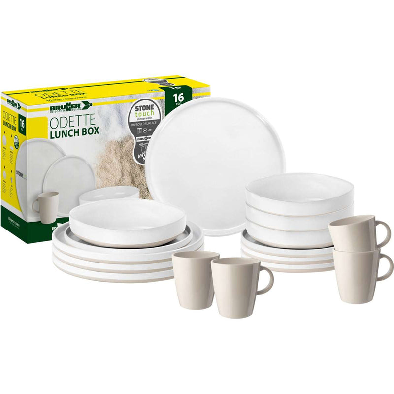 Brunner Campinggeschirr Set ODETTE 16-tlg. Melamin Geschirr 4 Personen Outdoor