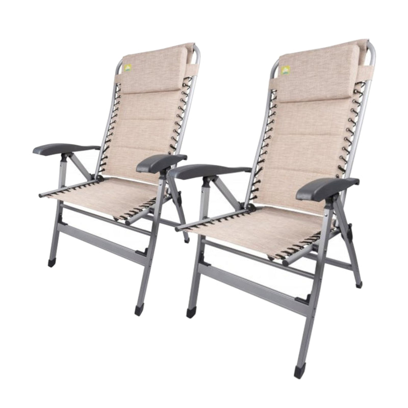 2x Via Mondo Campingstuhl Cozy Relax II, Klappstuhl 7 Pos. breite Armlehnen, Alu