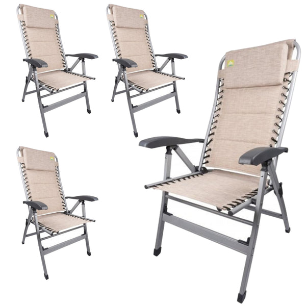 4x Via Mondo Campingstuhl Cozy Relax II, Klappstuhl 7 Pos. breite Armlehnen, Alu