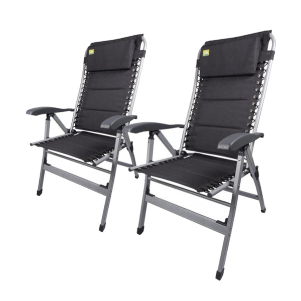 2x Via Mondo Campingstuhl Cozy Relax II, Klappstuhl 7 Pos. breite Armlehnen, Alu