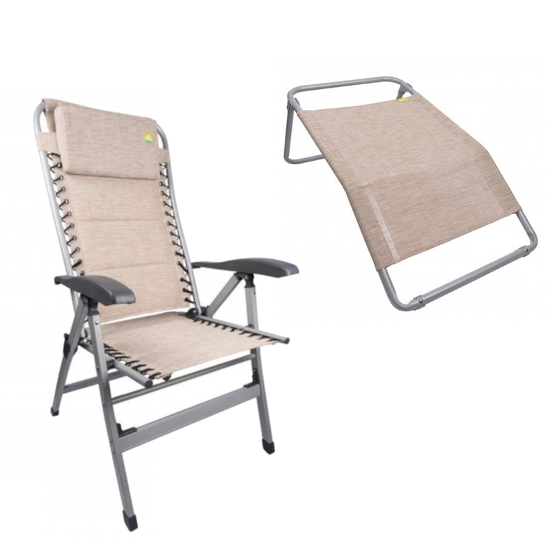 Via Mondo Campingstuhl Cozy Relax II Beige, 7 Pos. Klappstuhl, inkl. Fußstütze