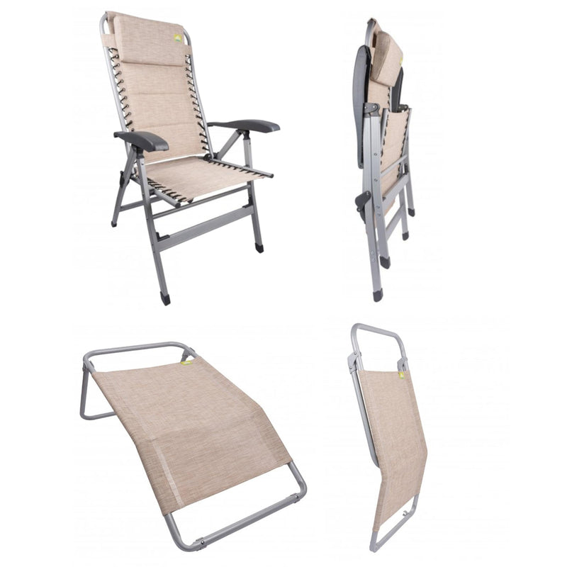 Via Mondo Campingstuhl Cozy Relax II Beige, 7 Pos. Klappstuhl, inkl. Fußstütze