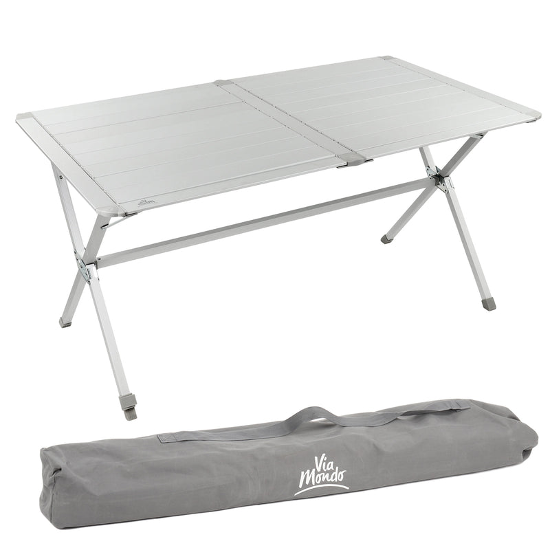 Via Mondo Aluminium Campingtisch "Clayette XL" für 6 Personen höhenverstellbar Rolltisch kleines Packmaß