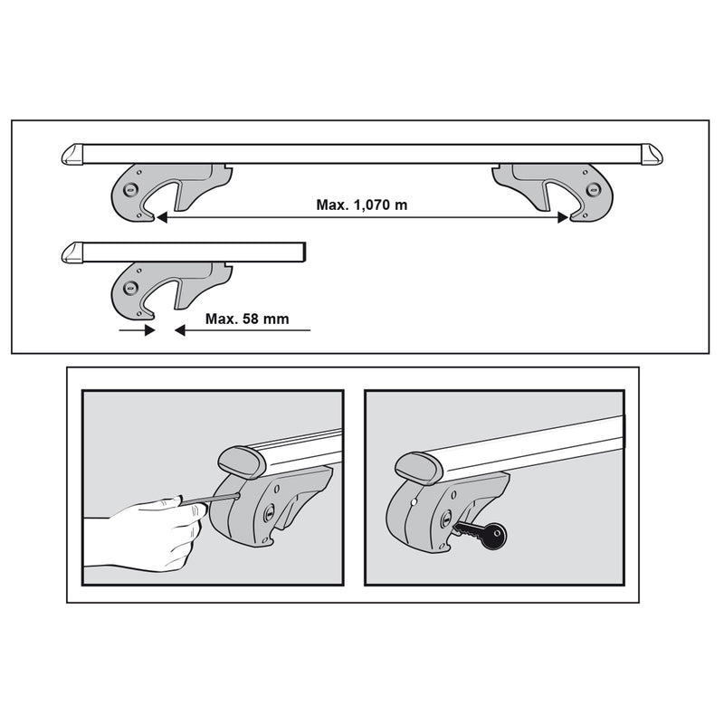 Dachrehling universal passend, 120 cm, Aluminium, inkl. Fahrradträger