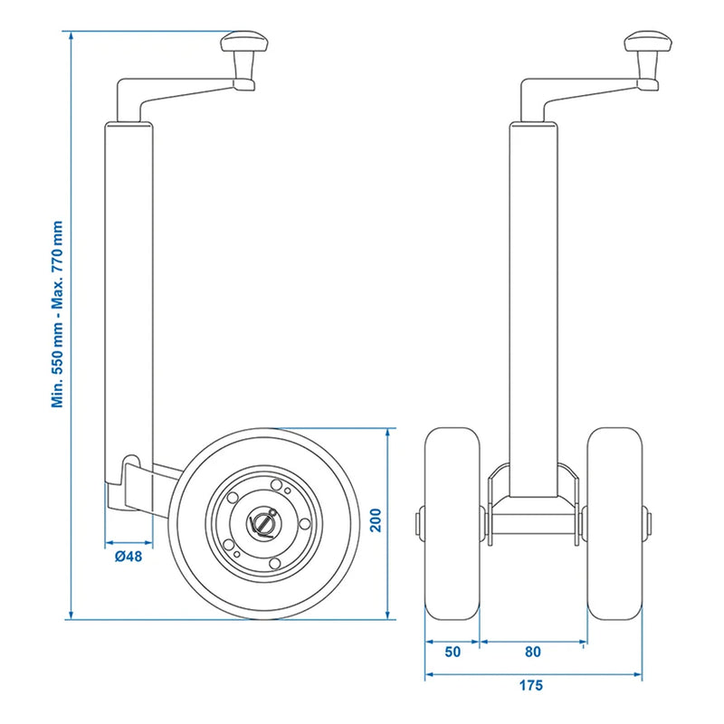 Stützrad Doppelstützrad 48mm Vollgummireifen Naturkautschuk 200x50mm Anhänger