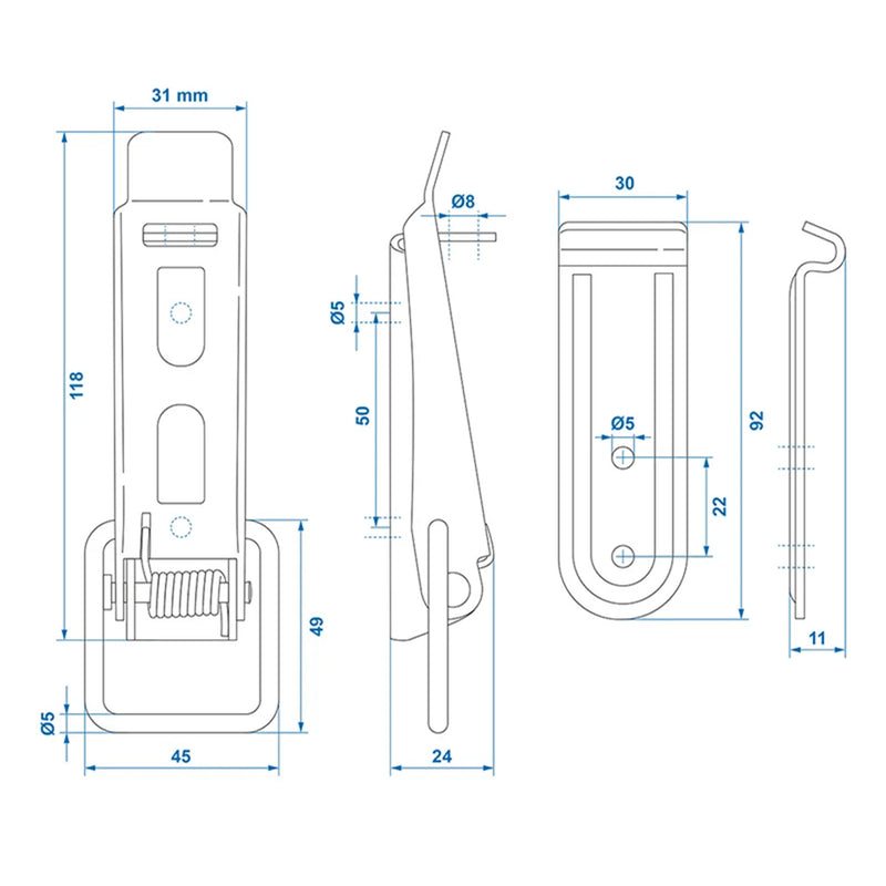 Spannverschluss Exzenterverschluss verstellbar 92 x 30 mm inkl. Gegenhalter