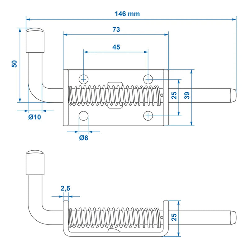 2er Set Federverriegelung Ø10 mm/136 mm Heckklappenverschluss aus Stahl