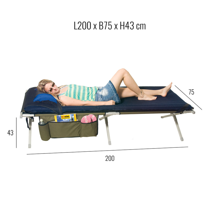 Luxus Alu Feldbett "Euphrat" mit Isomatte & Utensilo, 200x75x43 max 120 Kg