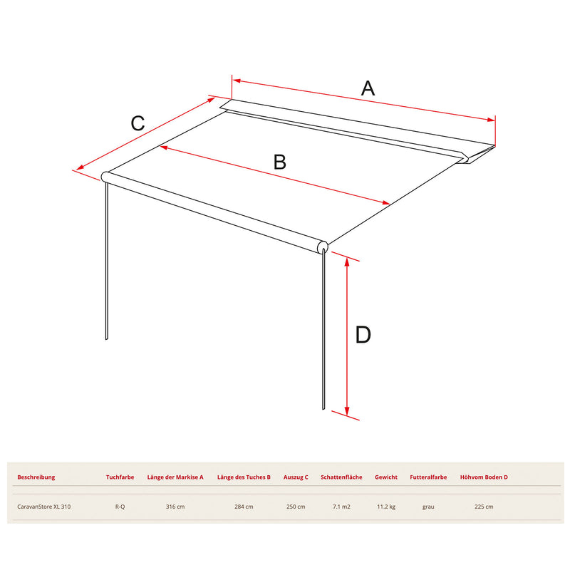 Fiamma Caravanstore Sack Markise XL 310cm Royal Grey Auszug 250cm Kederbef.