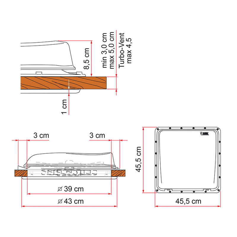 Dachfenster Fiamma Vent 40x40 cm Weiß + Dichtmittel + Schrauben