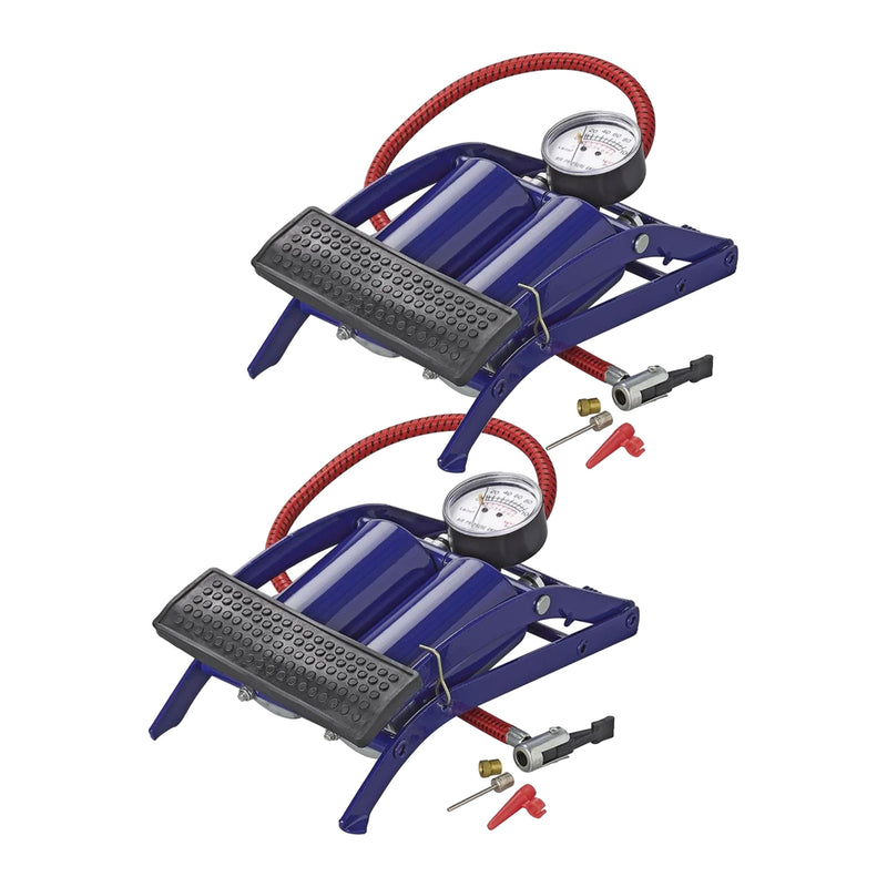 2er Set Fußpumpe Doppelzylinder mit Manometer - Max. 7bar / 100psi, Ventiladapter