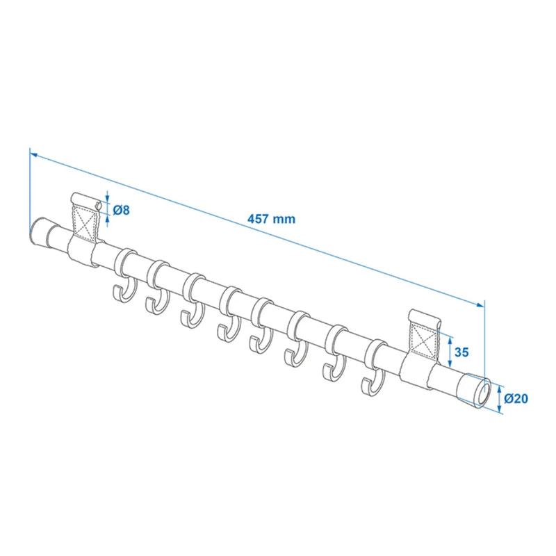 Camping Hakenleiste mit 8 Haken für Kederbefestigung 20 mm Länge 45,8 cm