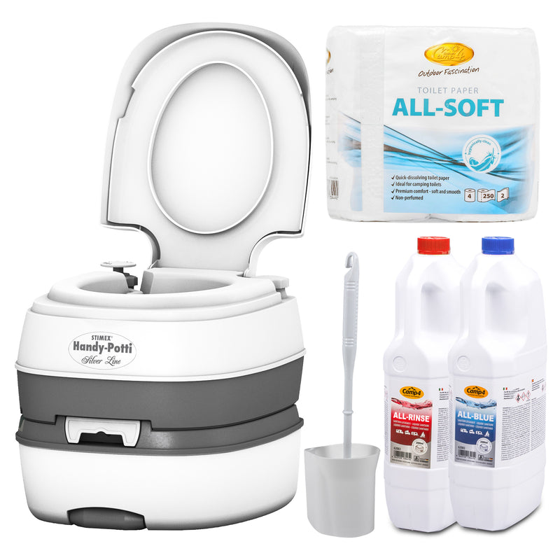 STIMEX Campingtoilette + All-Soft + All Rinse + All Blue + Toilettenbürste