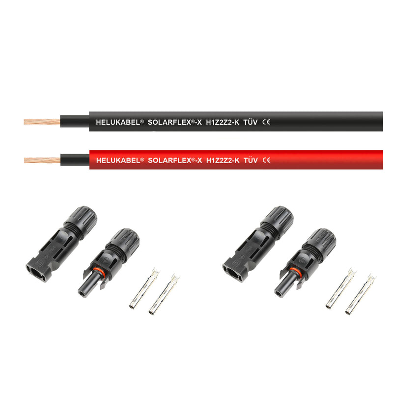 Set Solarkabel 2x5m Rot, Schwarz 1x4mm² Solarleitung PV-Kabel + 2x Solar Stecker