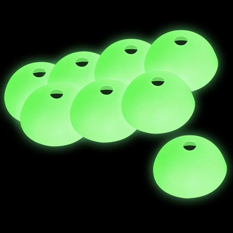 SET von 8 Stück Abspannleinen und Heringschutzkappen fluoreszierend Camping