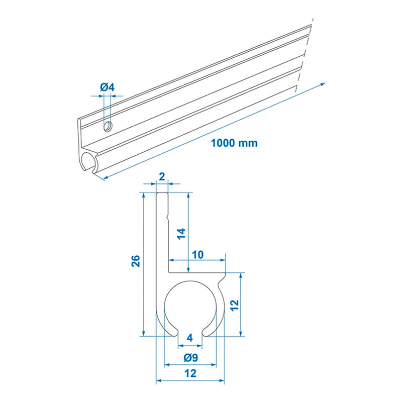 Kederschiene Aluminium Kederleiste Zeltschiene 180° 100 x 2,6 cm Kederprofil