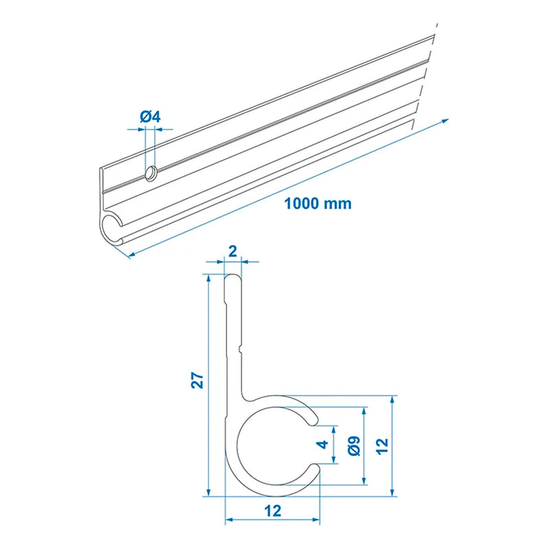 Kederschiene 90° Alu Kederleiste Zeltschiene 100 x 2,7 cm Kederprofil Wohnmobil