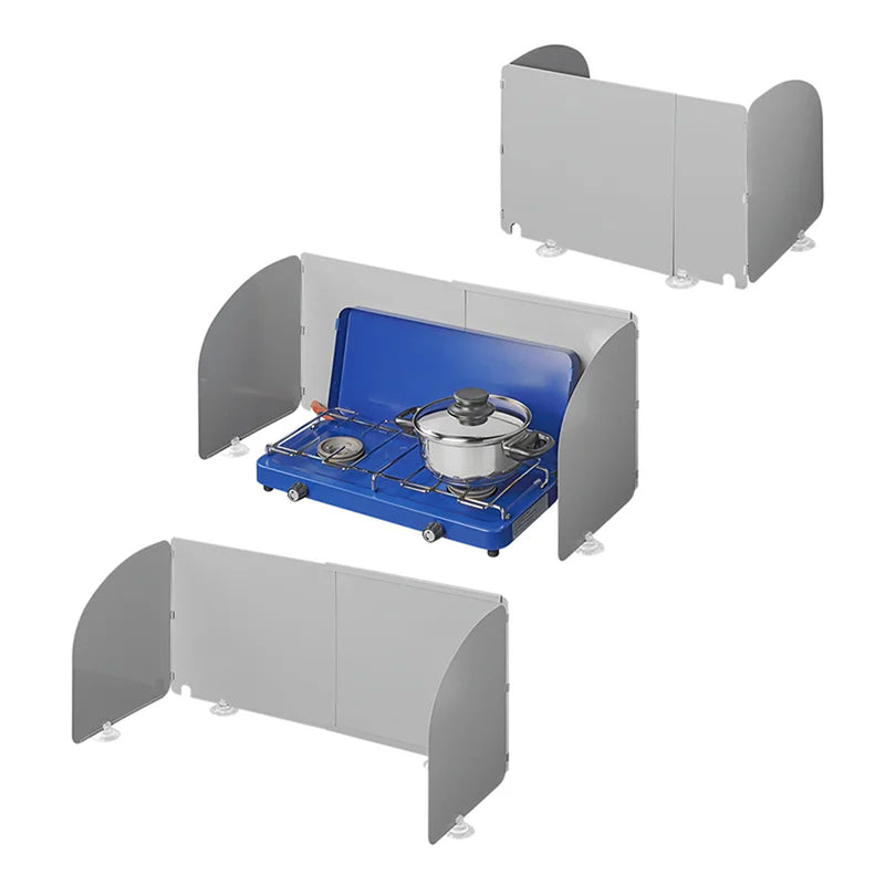 Koch-Windschutz für Gaskocher Stahl Windschutz faltbar, ausziehbar 32-62x28,5x25cm
