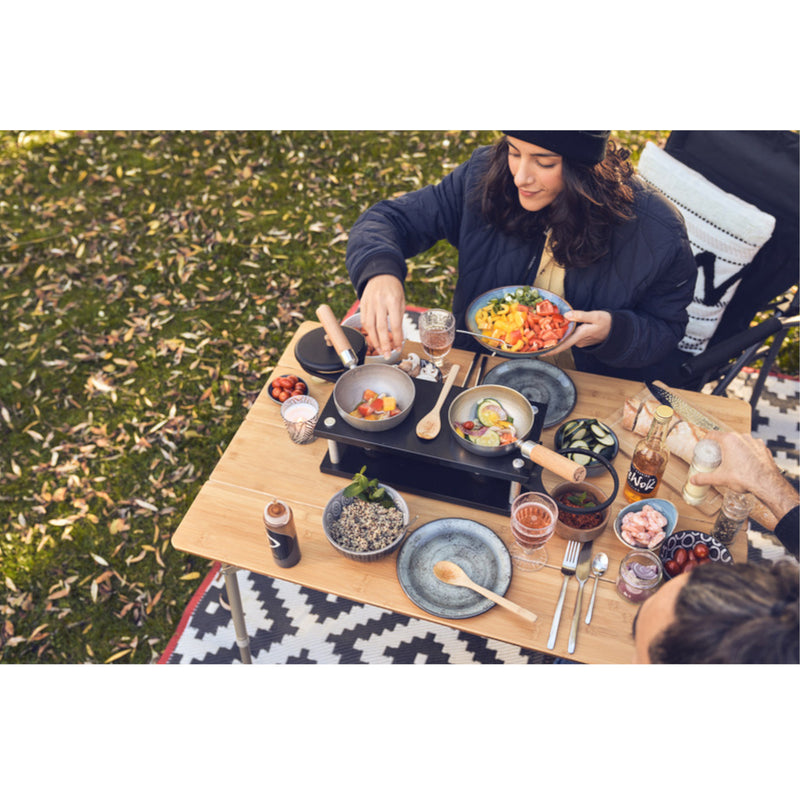 DeWok Kochset für 4 Personen - Kochgestell Pfanne Brenngel - Campingkocher Set