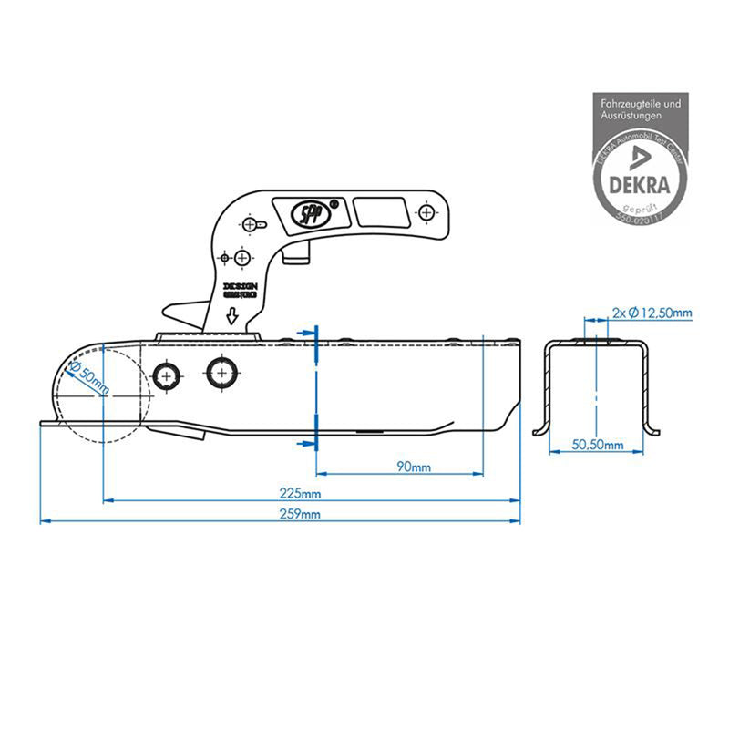 Anhängerkupplung Zugmaul eckig 750 Kg Zugkraft 50 mm Dekra geprüft E4