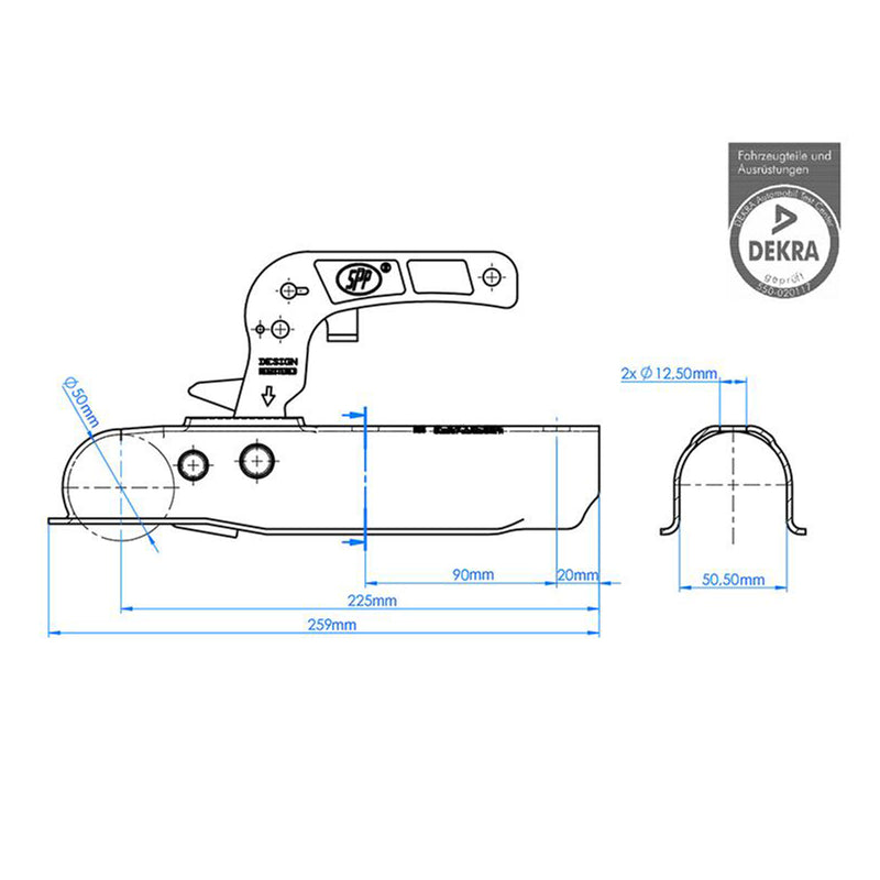 Anhängerkupplung Zugmaul rund 750 Kg Zugkraft 50 mm Ø Dekra geprüft E4