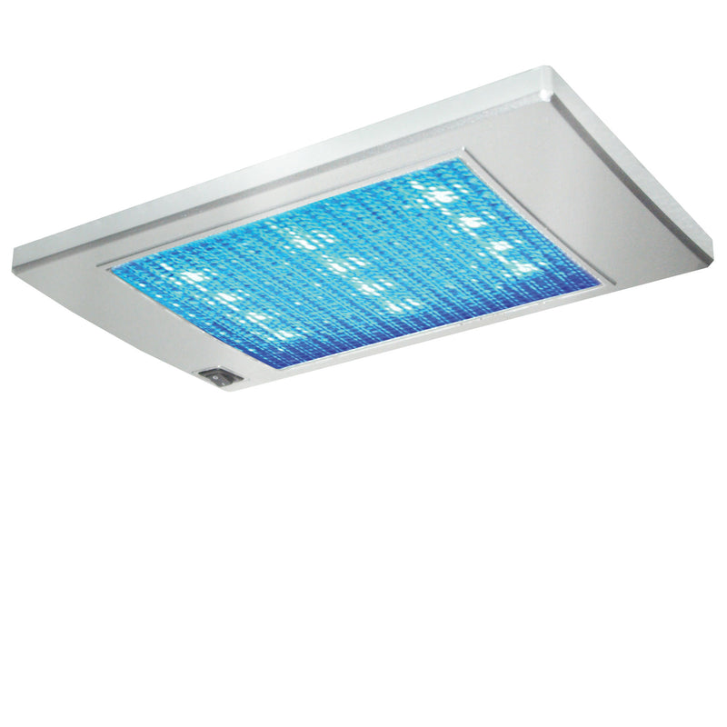 LED Strahler 12V, SlimLite silber, 185x110x12mm, blaue LEDs als Notlicht