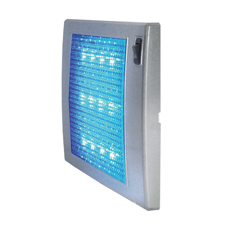 LED Strahler 12V, SlimLite silber, 185x110x12mm, blaue LEDs als Notlicht