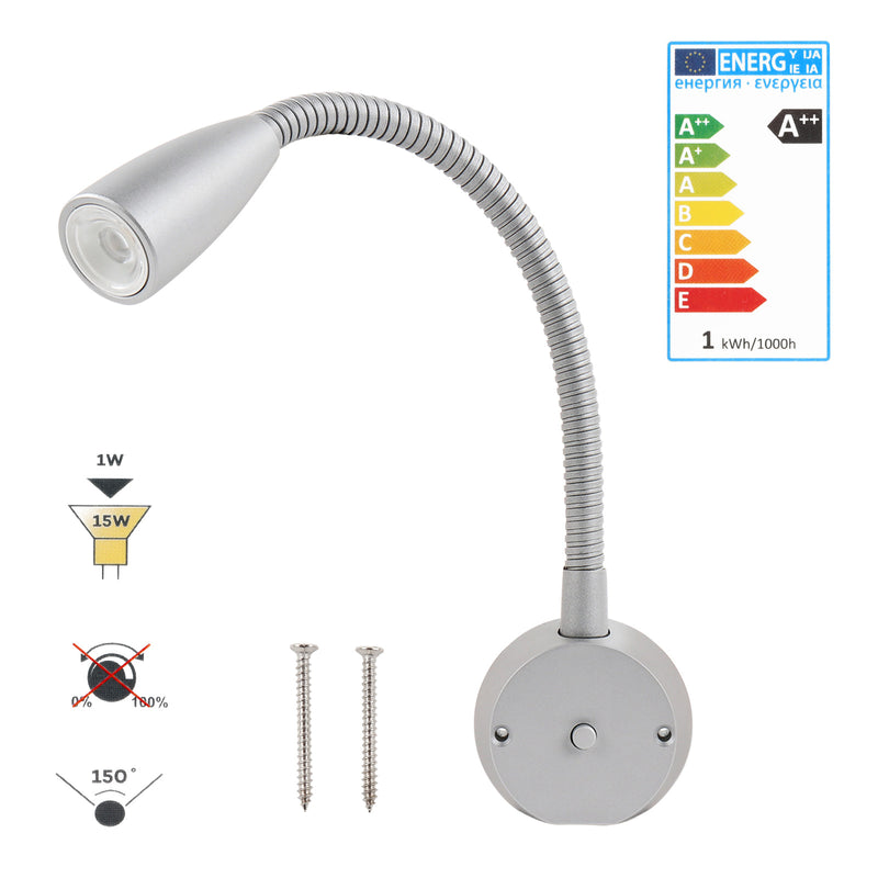 12 Volt LED Schwanenhals Leseleuchte | USB 5V/2,1A | 150lm | 1W | 4000K