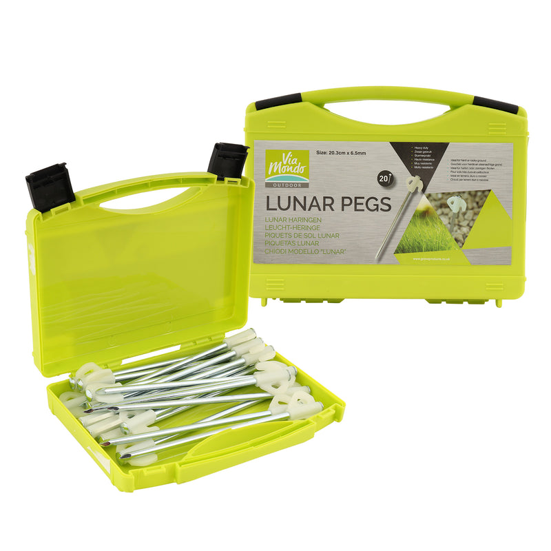 Leucht Heringe "Lunar" 20er Set in Transportbox 20 cm 6,5 mm fluoreszierend