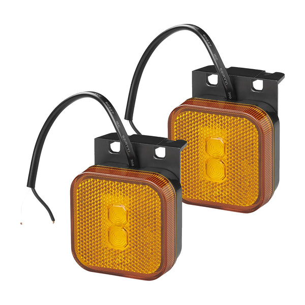 2er Set LED Seitenmarkierungsleuchte 12/24V – Orange, 65 x 65 mm, mit Halter, E-Typ geprüft