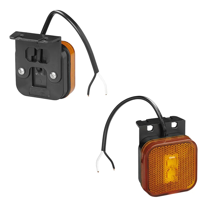 LED Seitenmarkierungsleuchte 12/24V – Orange, 65 x 65 mm, mit Halter, E-Typ geprüft