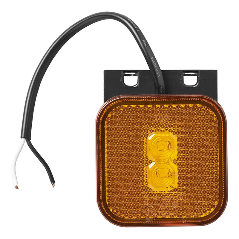 2er Set LED Seitenmarkierungsleuchte 12/24V – Orange, 65 x 65 mm, mit Halter, E-Typ geprüft