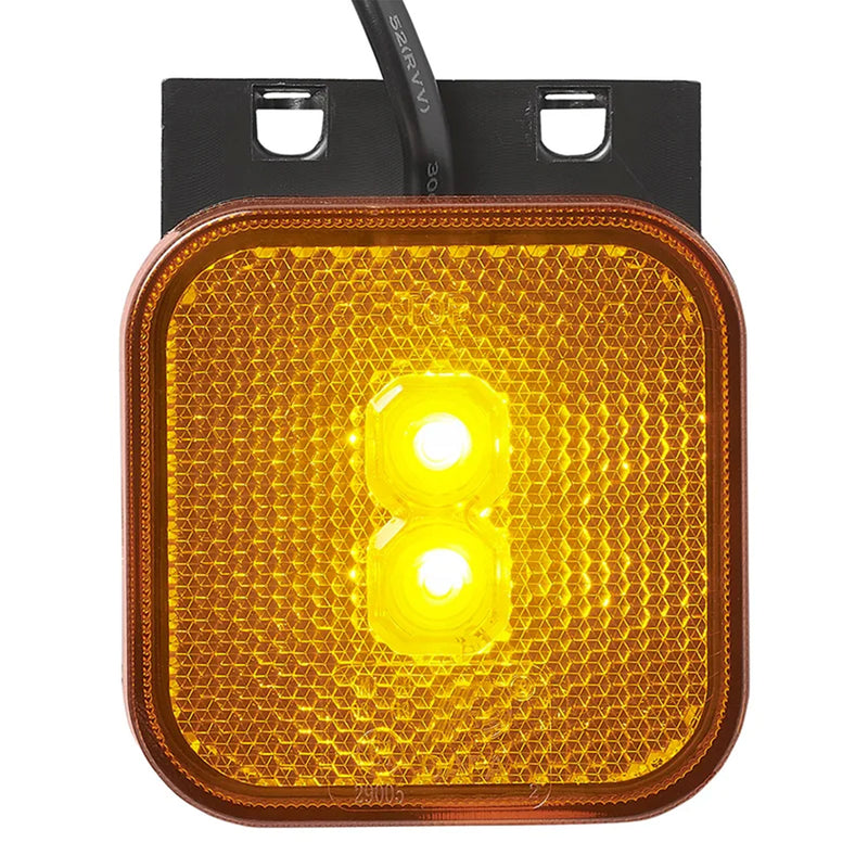 LED Seitenmarkierungsleuchte 12/24V – Orange, 65 x 65 mm, mit Halter, E-Typ geprüft