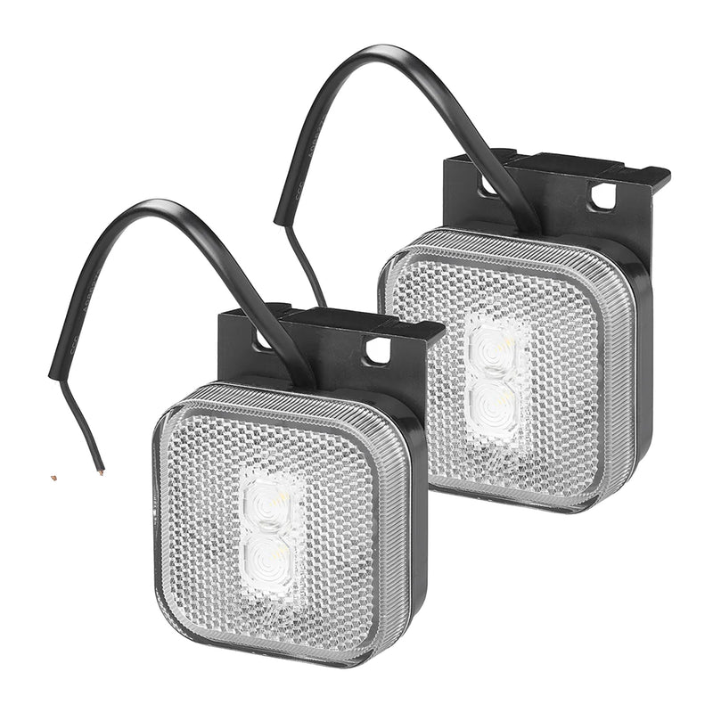 2er Set LED Seitenmarkierungsleuchte 12/24V – Weiß, 65 x 65 mm, mit Halter, E-Typ geprüft