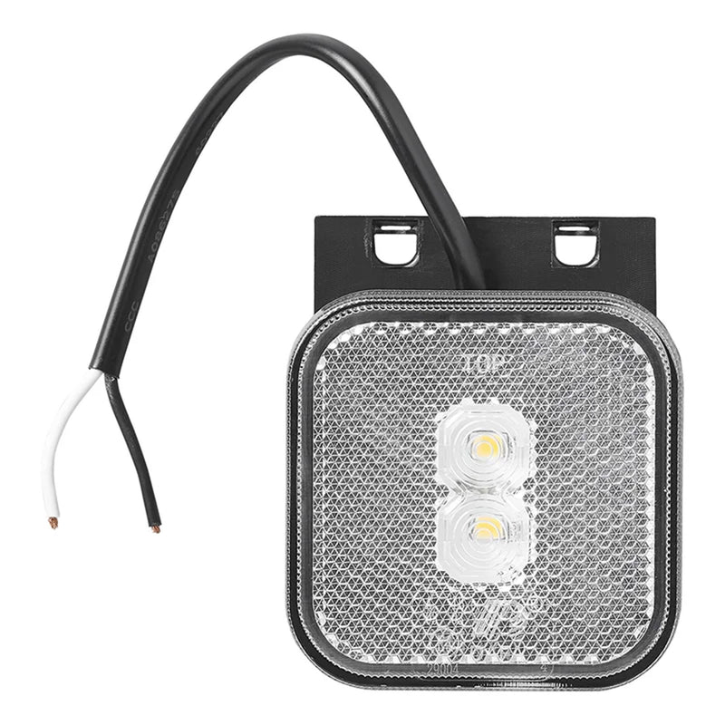 LED Seitenmarkierungsleuchte 12/24V – Weiß, 65 x 65 mm, mit Halter, E-Typ geprüft