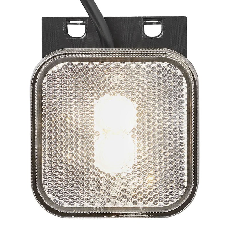 LED Seitenmarkierungsleuchte 12/24V – Weiß, 65 x 65 mm, mit Halter, E-Typ geprüft